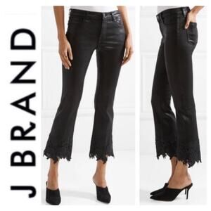 J Brand Coated Black Out Selena Cropped Lace Hem Mid-Rise‎ Bootcut Jeans Size 29